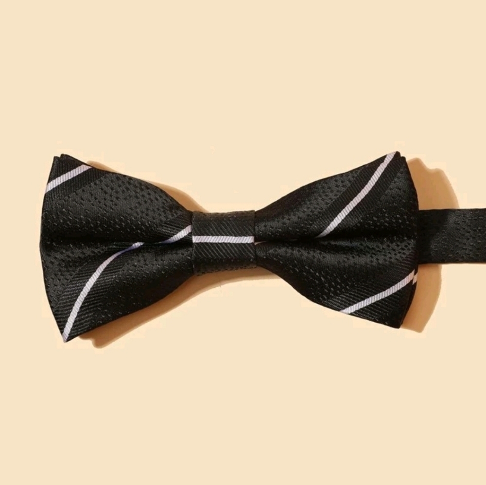 Men's Black with White Stripe Bow Tie